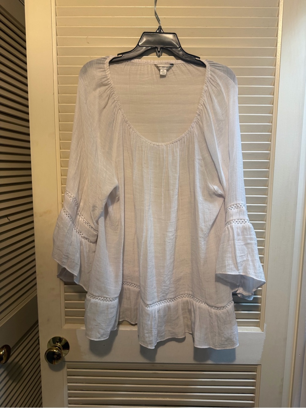 White Peasant Tunic Top - Soft Scoop Neck